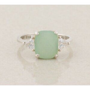 Sterling Silver Green Quartz and Cubic Zirconia Ring Size 8 1/4 Vintage Avon
